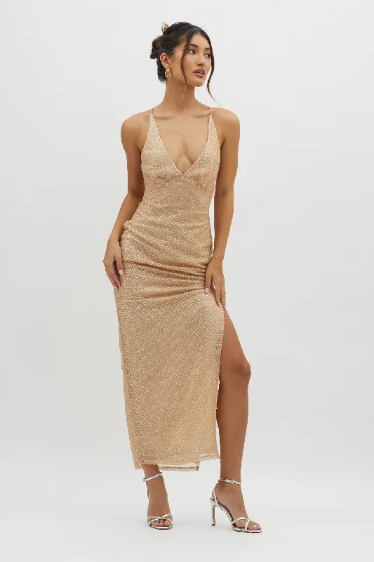 Alysia Plunging Halterneck Maxi Dress Champagne