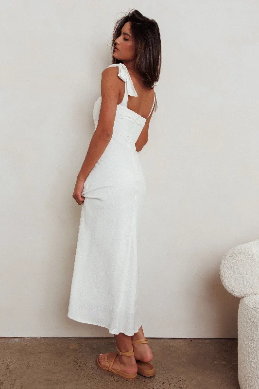 Appreciate You Tied Shoulder Maxi Dress White