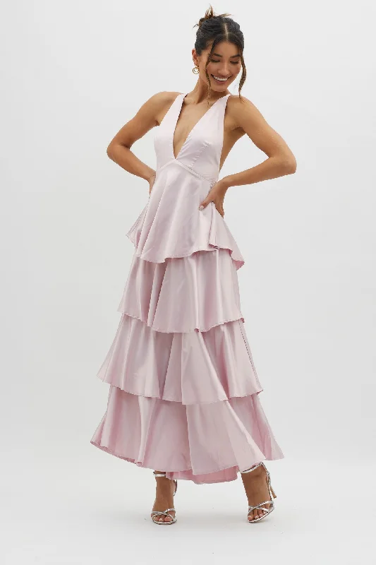 Auguste Tiered Frill Strappy Back Dress Blush