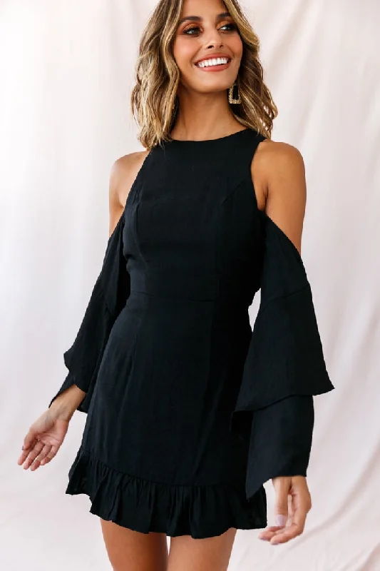 Azriel Long Sleeve Cold-Shoulder Dress Black