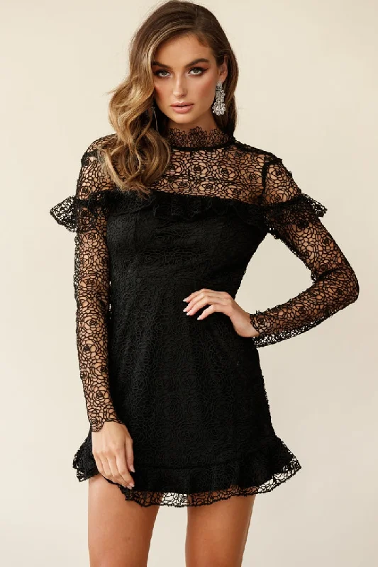 Banks Open Back Lace Overlay Dress Black