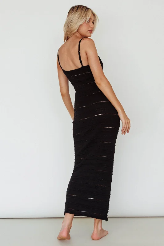 Beachside Crochet Knit Maxi Dress Black