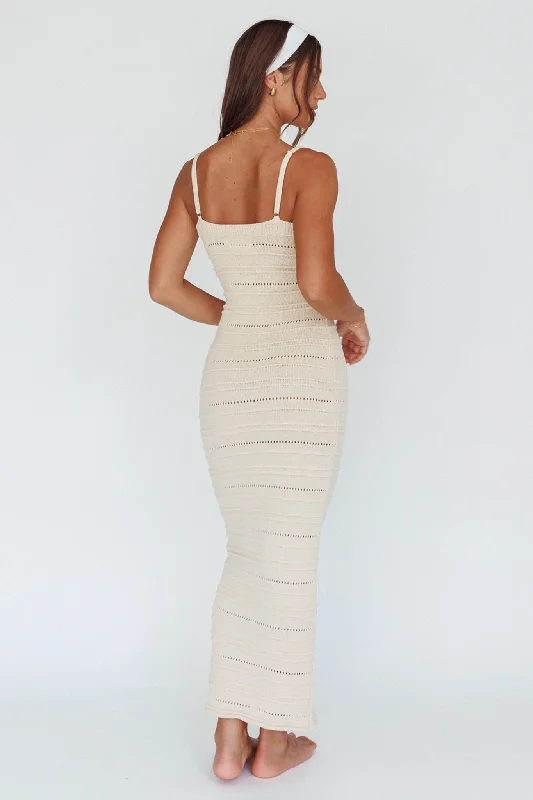 Beachside Crochet Knit Maxi Dress Oat