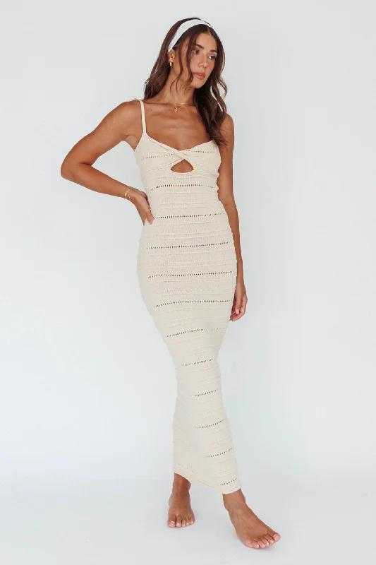 Beachside Crochet Knit Maxi Dress Oat