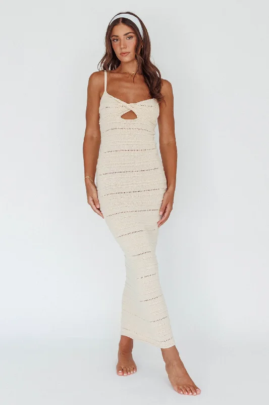 Beachside Crochet Knit Maxi Dress Oat