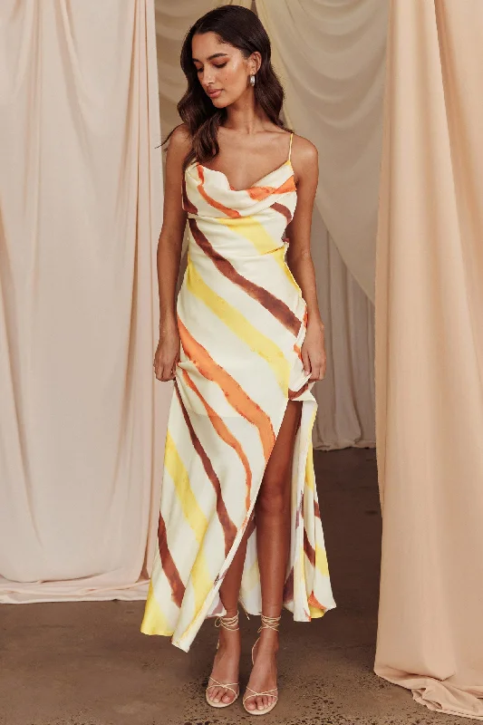 Blondine Cowl Bust Split Maxi Dress Yellow