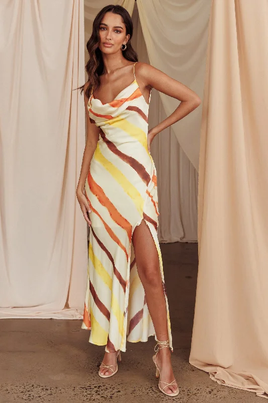 Blondine Cowl Bust Split Maxi Dress Yellow