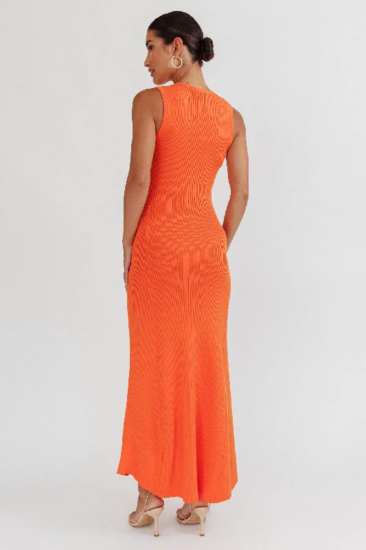 Braylee Sleeveless Ribbed Knit Maxi Dress Orange