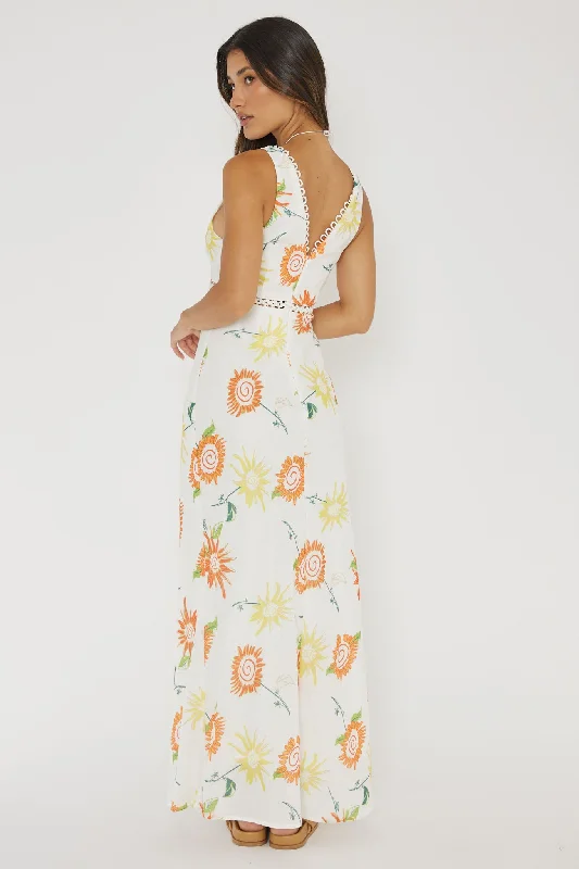 Cambria Crochet Trim Maxi Dress Flower Orange