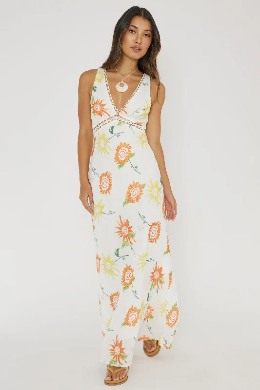 Cambria Crochet Trim Maxi Dress Flower Orange