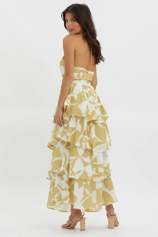 Catalina Tiered Ruffle Maxi Dress Print Yellow