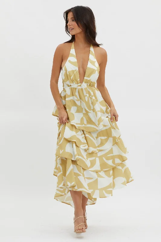 Catalina Tiered Ruffle Maxi Dress Print Yellow