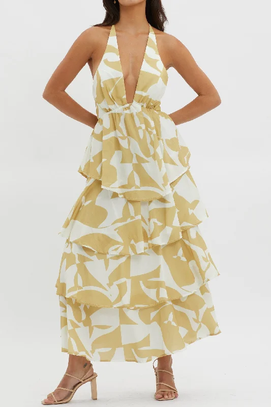 Catalina Tiered Ruffle Maxi Dress Print Yellow