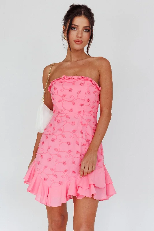 Cece Embroidered Bandeau Dress Hot Pink