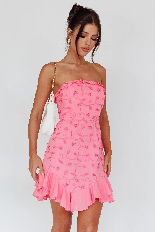 Cece Embroidered Bandeau Dress Hot Pink