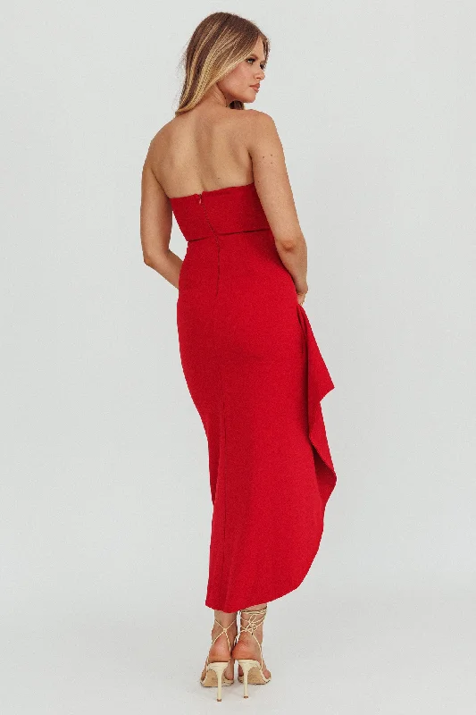 Cha Cha Strapless Thigh Split Dress Red