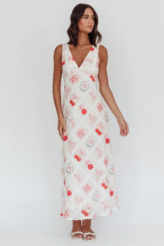 Coucou V-Neckline Maxi Dress Print Beige