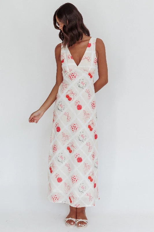 Coucou V-Neckline Maxi Dress Print Beige