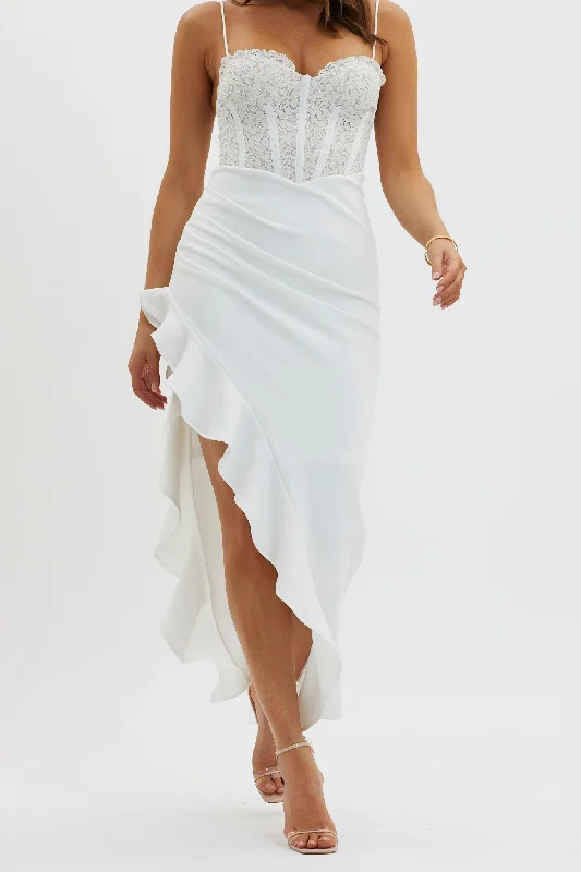 Doe Eyed Lace Bodice Split Dress White