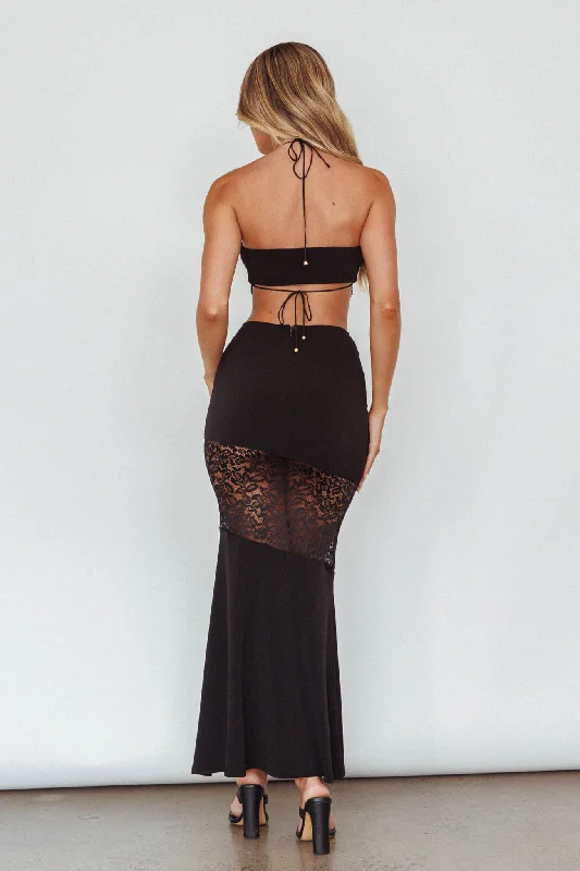 Florida Lace Insert Cut-Out Maxi Dress Black