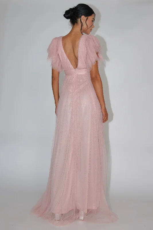 Heaven's Love Deep V-Neck Tulle Maxi Dress Blush