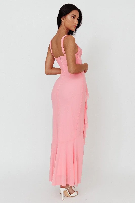 Hollianna Ruffle Trim Split Maxi Dress Blush