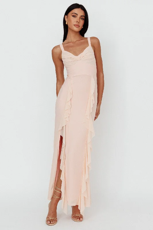 Hollianna Ruffle Trim Split Maxi Dress Champagne