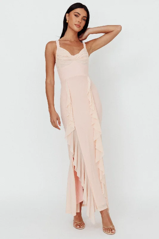 Hollianna Ruffle Trim Split Maxi Dress Champagne