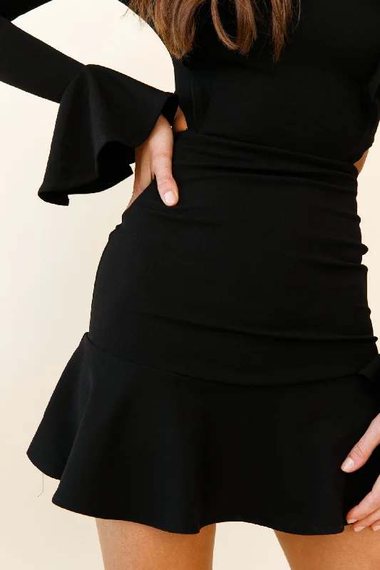 Jackie Long Sleeve Ruffle Dress Black