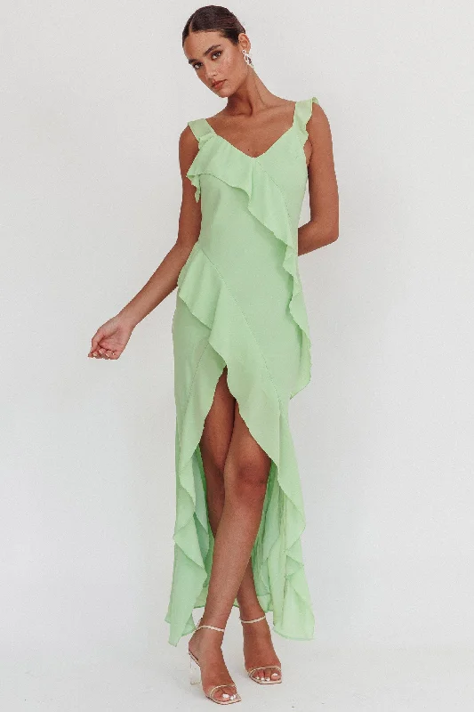 Johannson Ruffle Trim Maxi Dress Pistachio