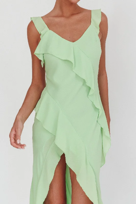 Johannson Ruffle Trim Maxi Dress Pistachio