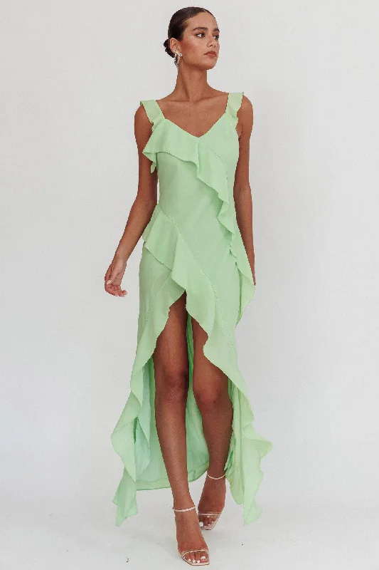 Johannson Ruffle Trim Maxi Dress Pistachio