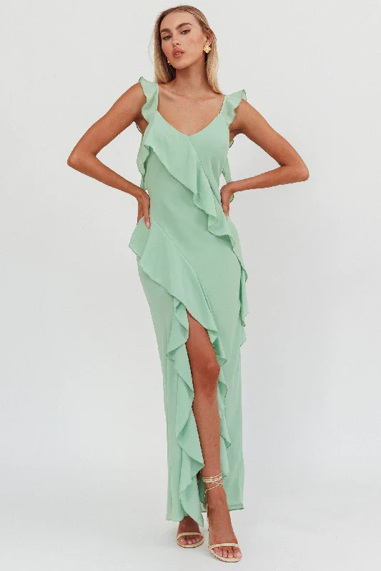 Johannson Ruffle Trim Maxi Dress Pistachio