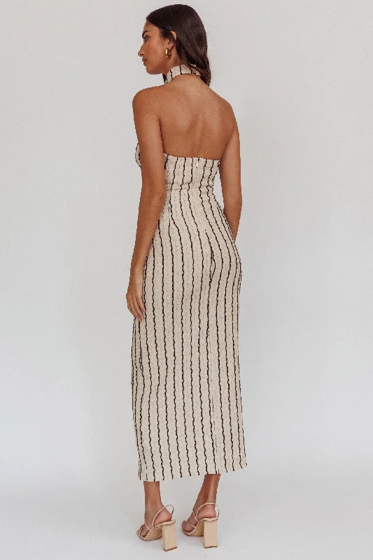 Kimchi Mockneck Halter Maxi Dress Beige