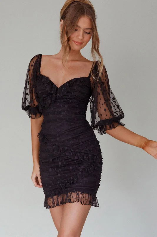 La Vida Sweetheart Neckline Puff Sleeve Dress Black