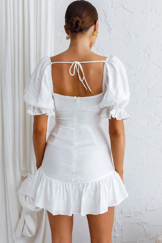 Light Catcher Sweetheart Neckline Frill Dress White