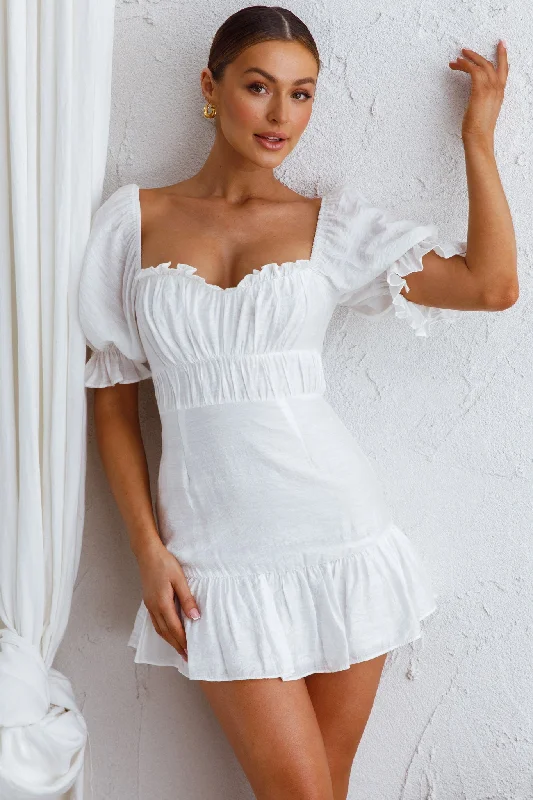 Light Catcher Sweetheart Neckline Frill Dress White