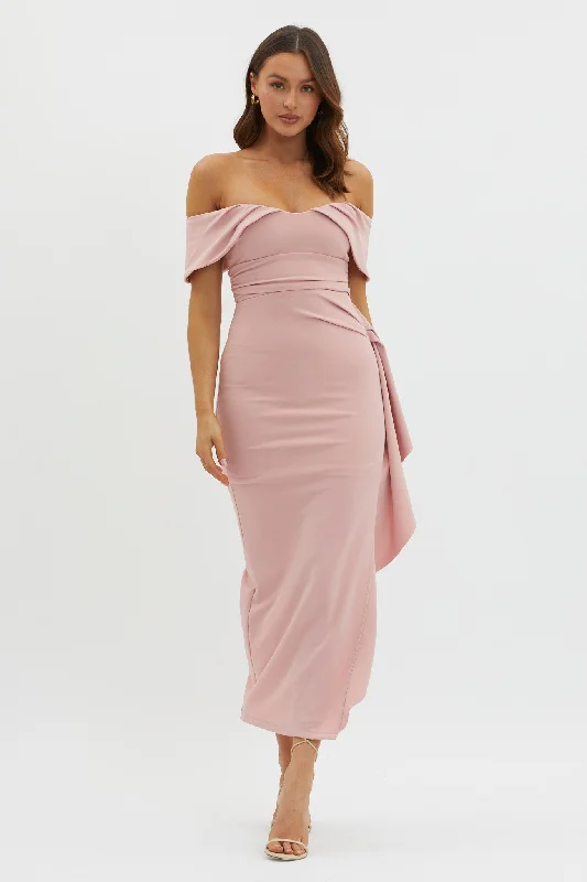 Lillianne Off-Shoulder Side Ruffle Maxi Dress Blush