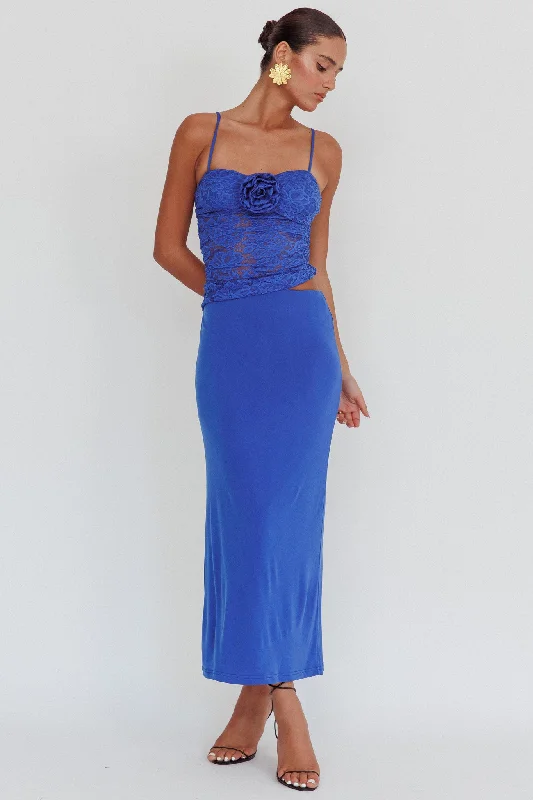 Lorely Lace Rosette Maxi Dress Top Blue