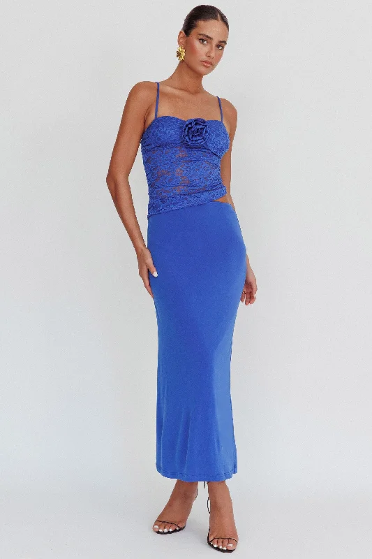 Lorely Lace Rosette Maxi Dress Top Blue