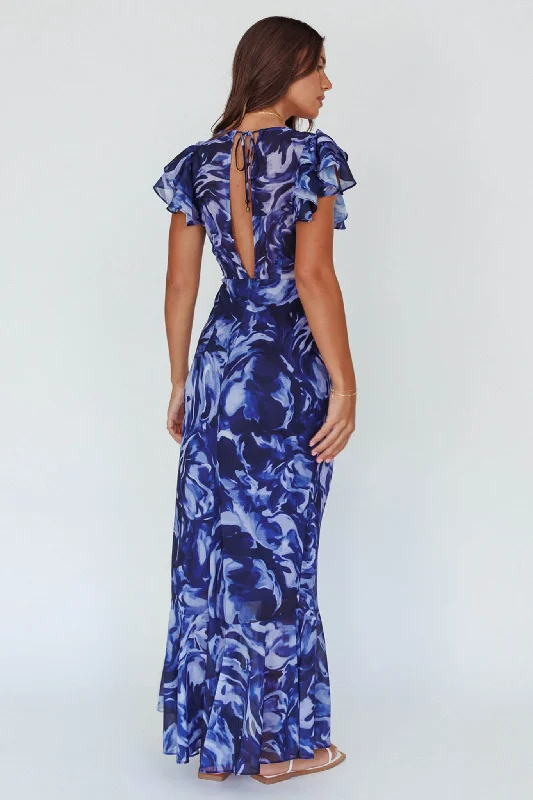 Lydiah Ruffle Sleeve Maxi Dress Floral Blue