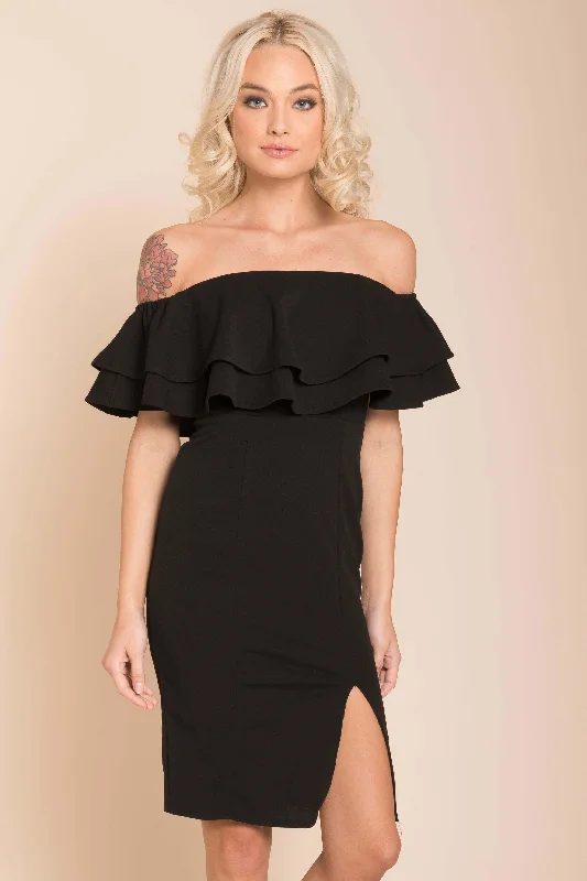 Manilla Ruffle Bodycon Dress Black