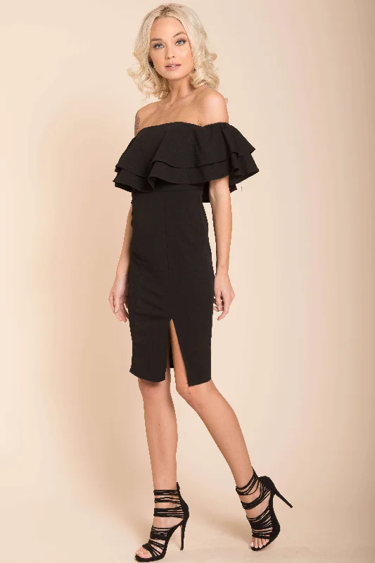 Manilla Ruffle Bodycon Dress Black