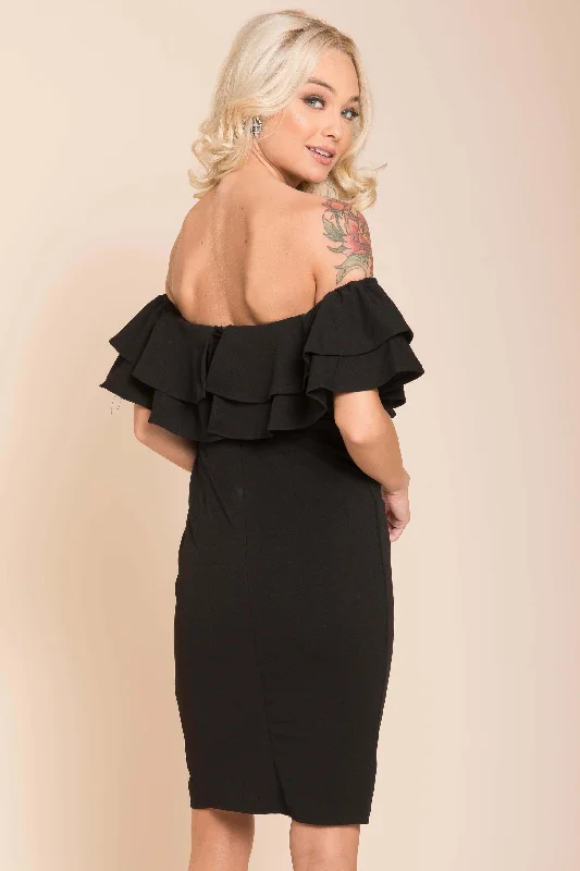 Manilla Ruffle Bodycon Dress Black