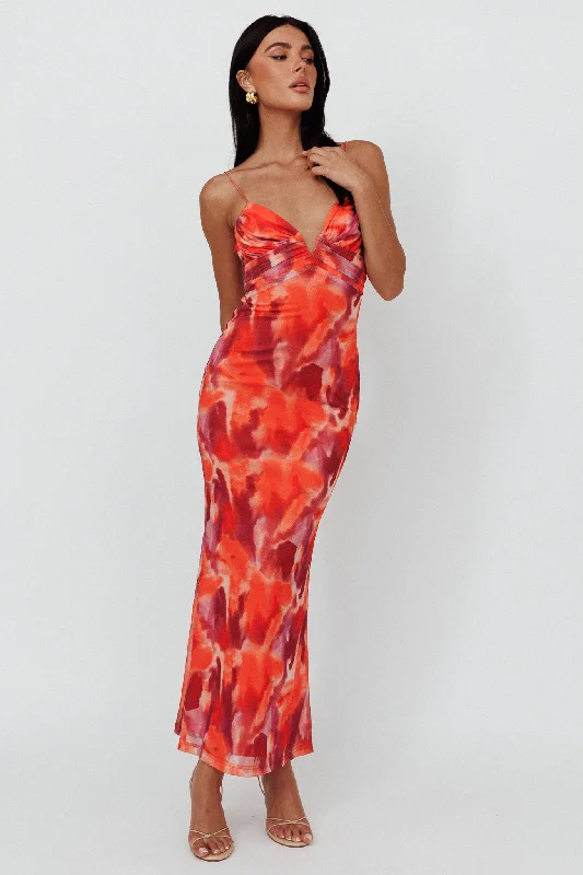 Marrakesh Gathered Bust Maxi Dress Print Orange