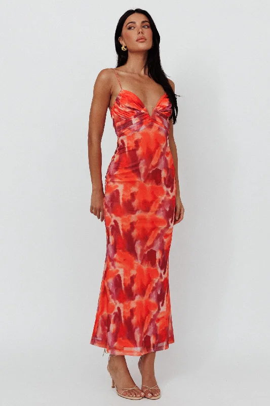 Marrakesh Gathered Bust Maxi Dress Print Orange