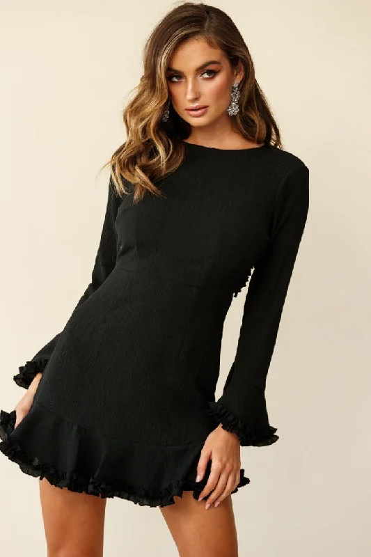 Marta Flared Cuff Cut-Out Back Dress Black