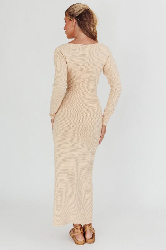 Merine Long Sleeve Knit Maxi Dress Sand