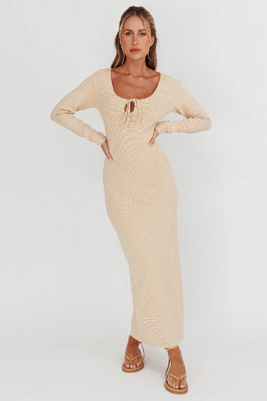 Merine Long Sleeve Knit Maxi Dress Sand