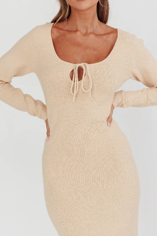 Merine Long Sleeve Knit Maxi Dress Sand